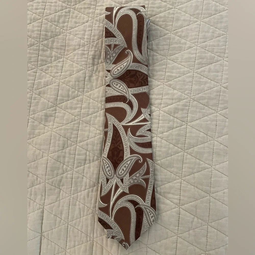 PIERRE BALMAIN Vintage Paisley Print Extra Long Silk Necktie in Browns &‎ Cream